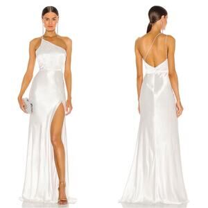 SAU LEE Hailey One Shoulder Crystal Button Detail Ivory White Maxi Gown Size 6